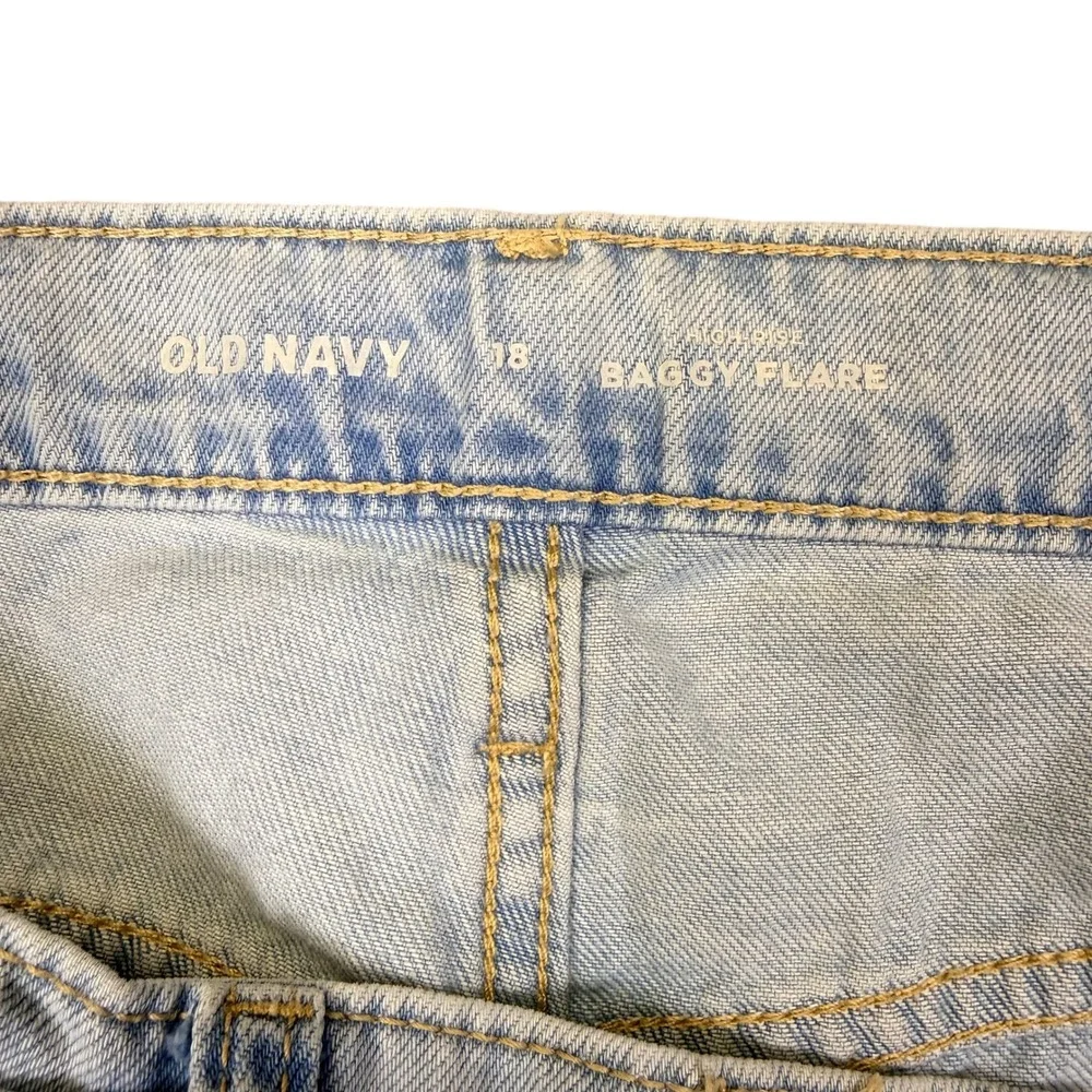 Y2K High Rise Baggy Flare Jeans Light Wash Blue Size18 Adjustable Waist Retro
